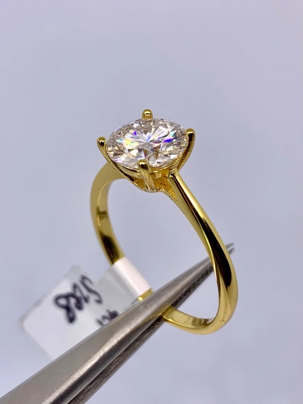 Classic Yellow Gold Solitaire Moissanite Ring Round Cut 2 Ct Wedding Ring GRA